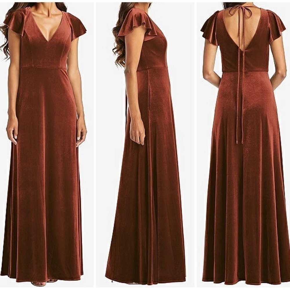 NWT After Six Velvet Maxi Dress Gown Bridesmaid Auburn Moon 1540 Sz 2